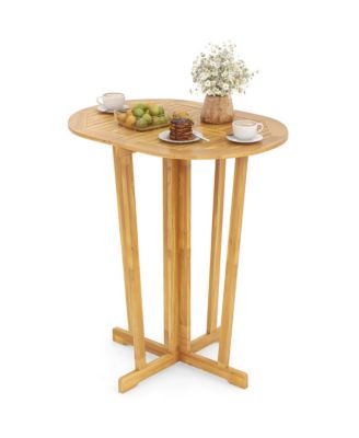 Outdoor Folding Bar Table w/ Oval Tabletop and Cross Base for Patio