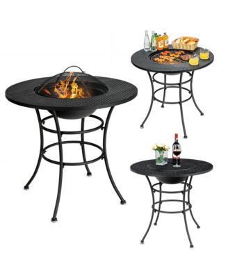 31.5'' Patio Fire Pit Dining Table Charcoal Wood Burning W/ Cooking BBQ Grate