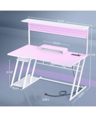 55'' Gaming Desk - Cumputer Desk with Hutch, Outlets, and LED Lights