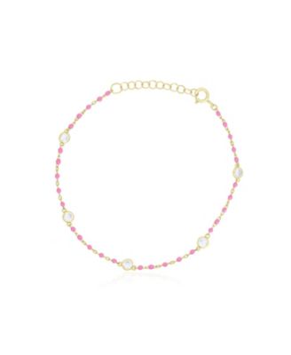 Enamel Bead CZ Chain Bracelet 14K Gold Plated Sterling Silver