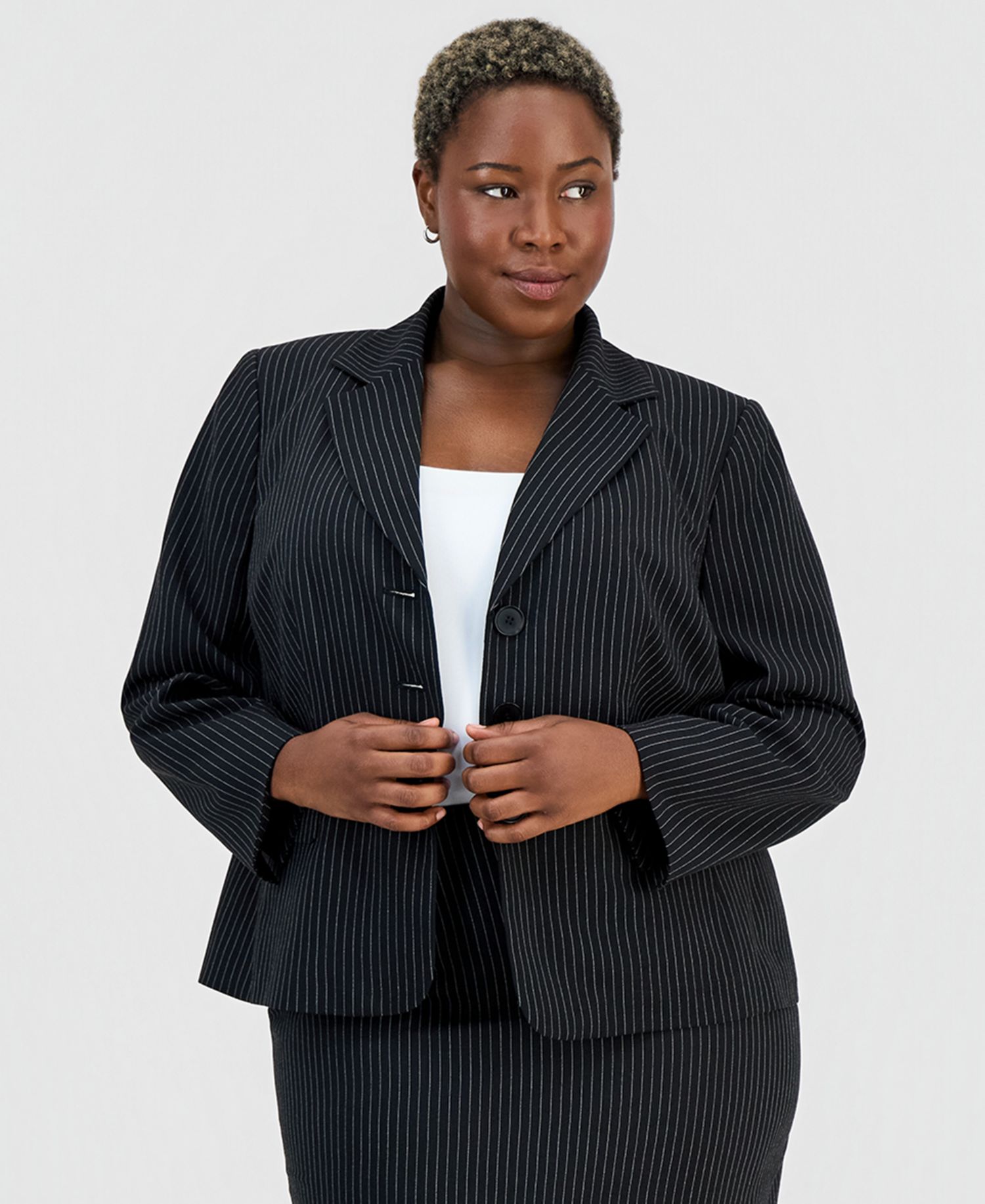 Plus Size Three-Button Notch-Collar Jacket & Slim Skirt Suit