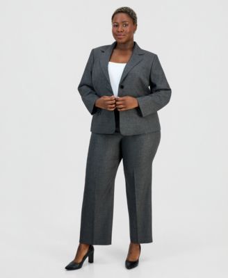 Plus Size Four-Pocket Jacket & Fly-Front Wide-Leg Pants Suit