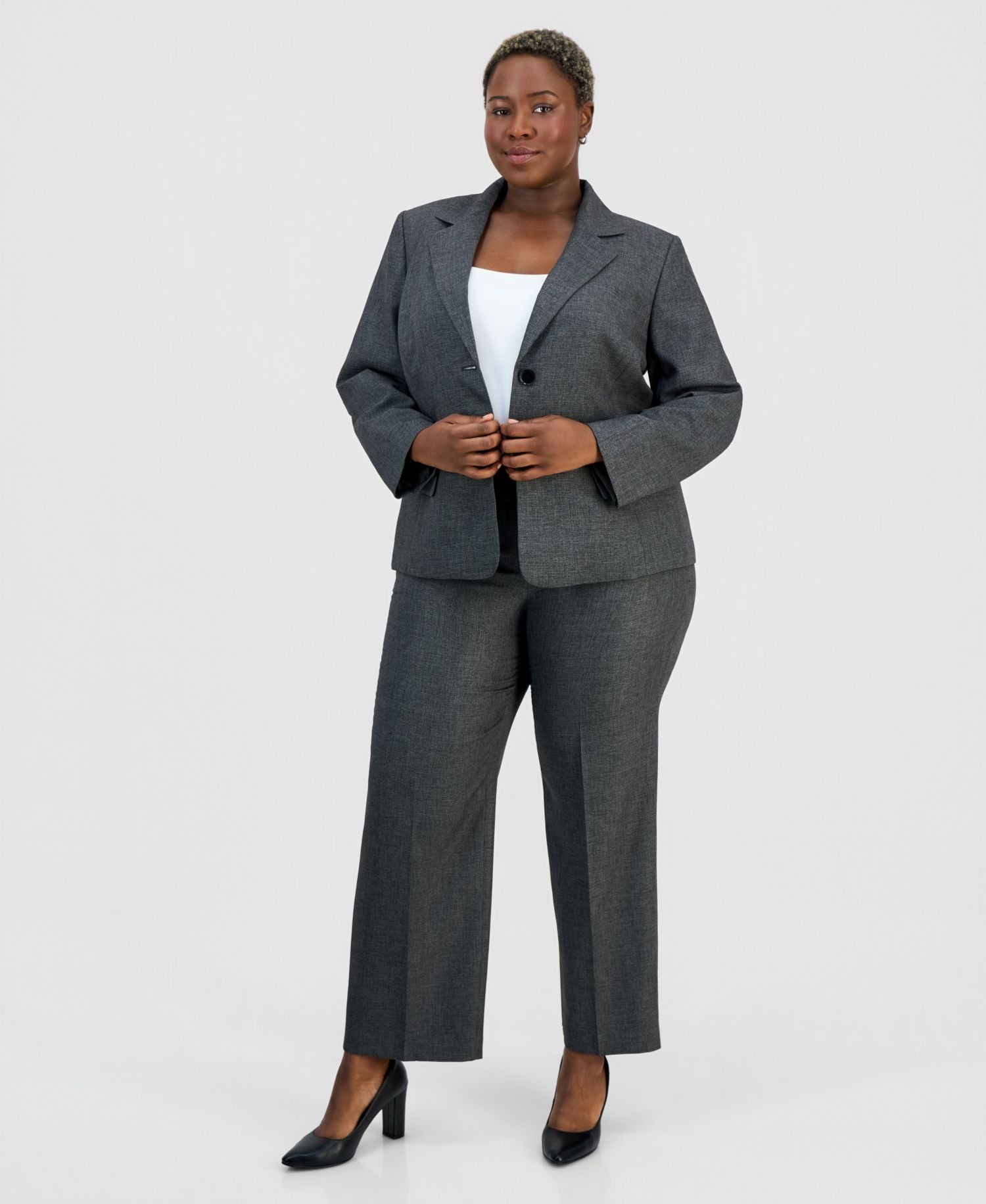 Plus Size Four-Pocket Jacket & Fly-Front Wide-Leg Pants Suit