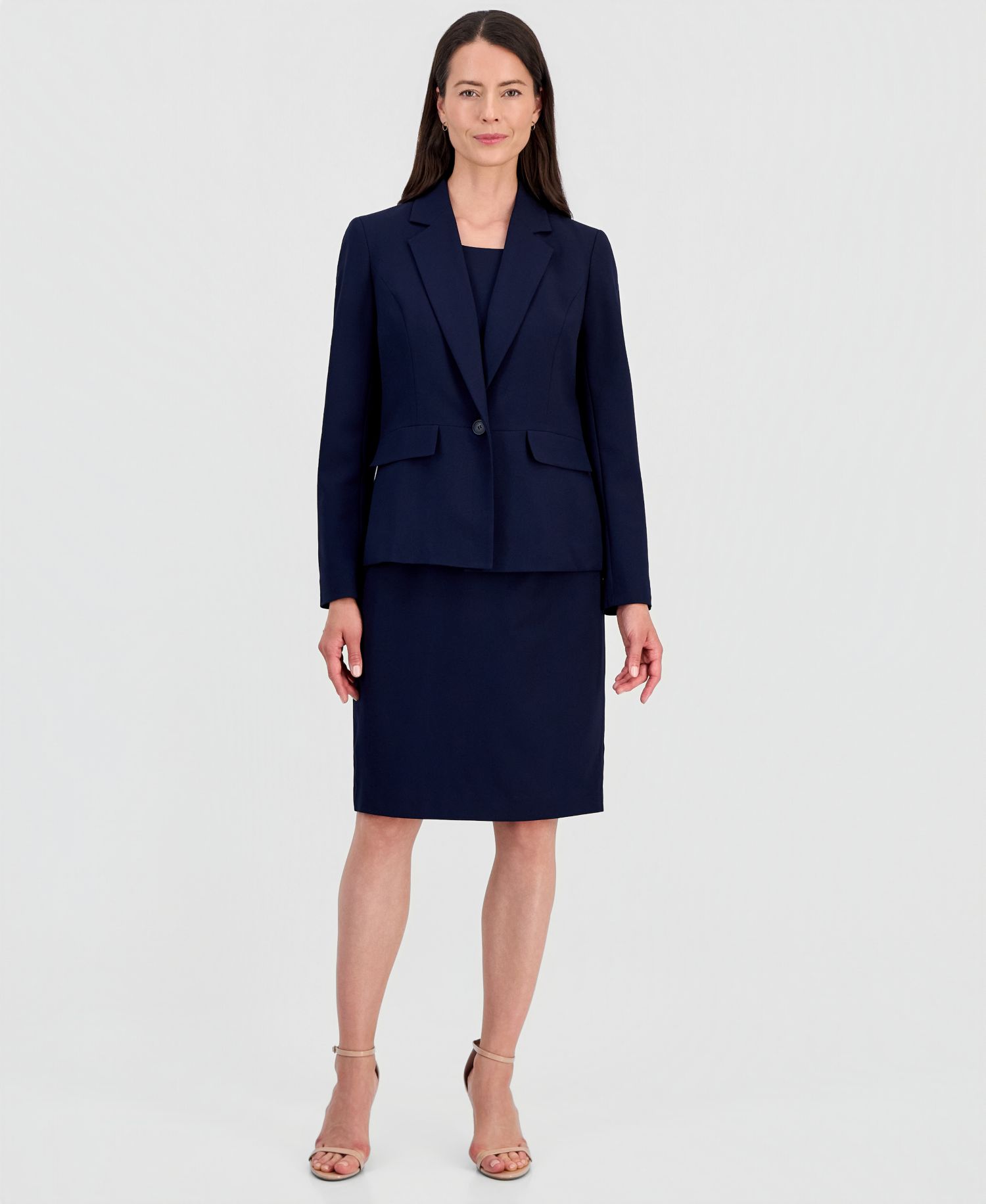 Women's One-Button Peplum Jacket & Basic Sheath Dress Suit