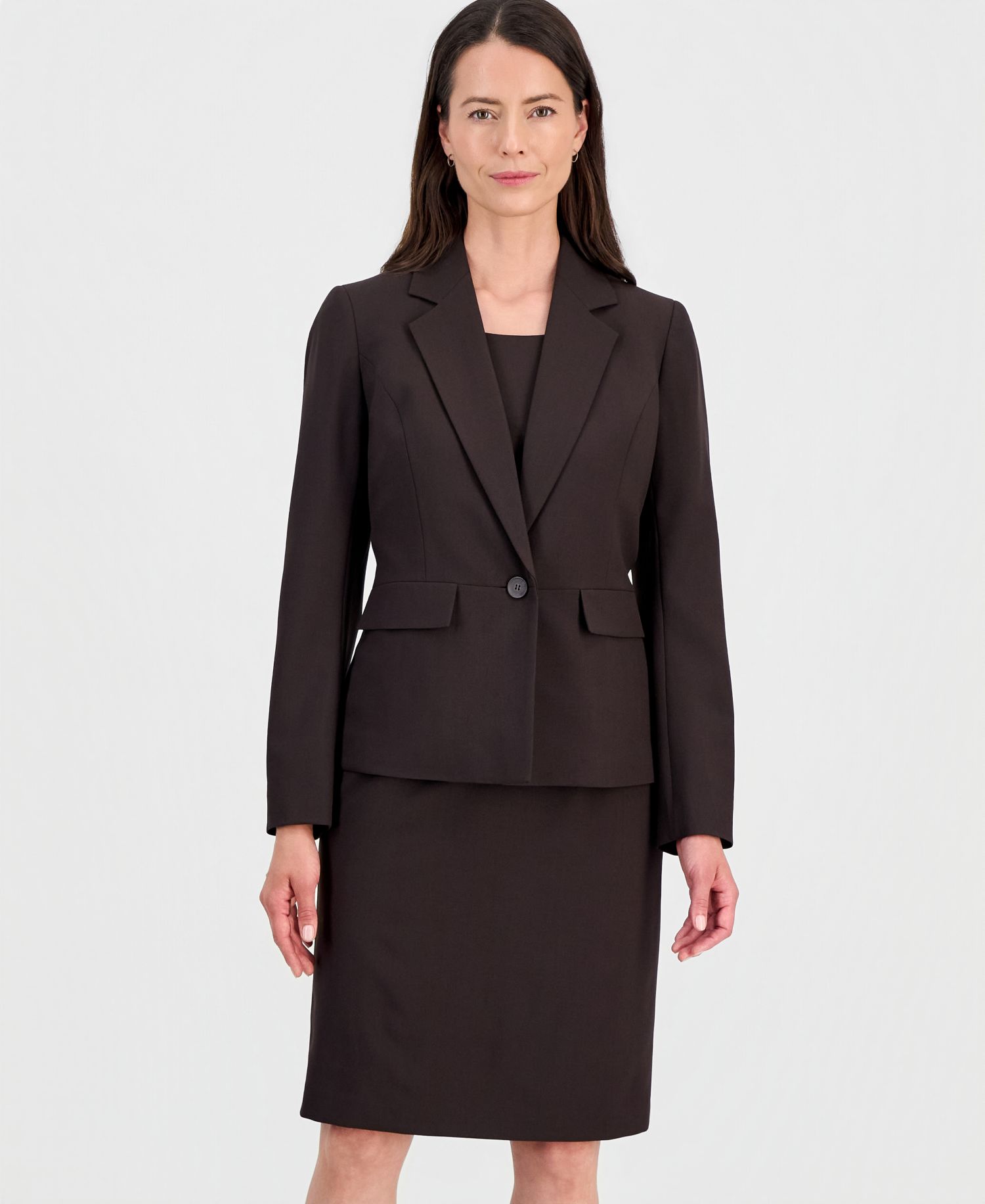 Women's One-Button Peplum Jacket & Basic Sheath Dress Suit