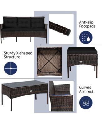 3-Piece Outdoor Rattan Sectional Sofa Set with Ottoman and Coffee Table