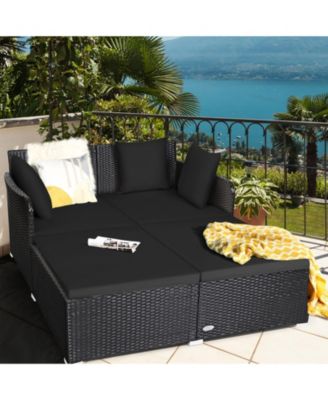 Outdoor Rattan Daybed with Upholstered Cushions and Pillows