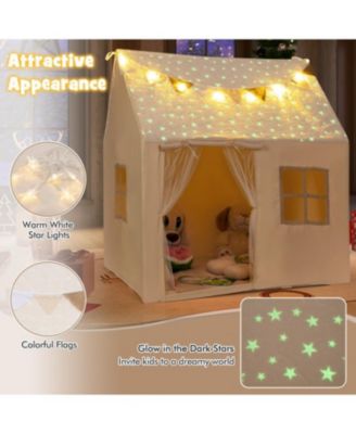 Kids Play Tent Large Playhouse with Glow in the Dark Stars and Mat-Beige