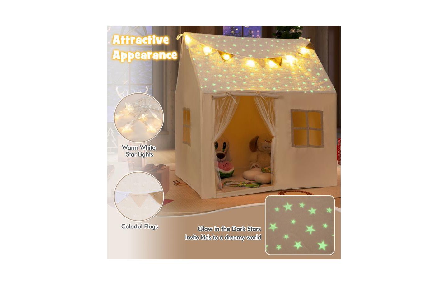 Детская игрушка HONGGE Glow-in-the-Dark Stars Play Tent with Mat, Ages 3+, цвет: Бежевый — фото 7