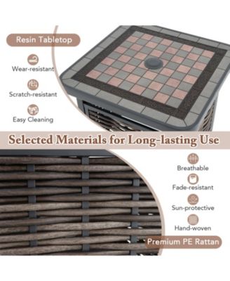 21.5-Inch Outdoor PE Rattan Side Table with Umbrella Hole, Square Design