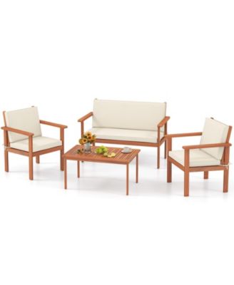 4-Piece Acacia Wood Patio Furniture Set with Loveseat and Cushions