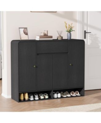 Shoe Cabinet with 4 Doors and Drawer, 10 Tier Entryway Storage with Open Bottom Shelf