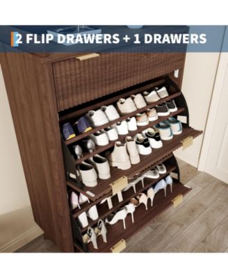 48 in Tall Fluted Shoe Cabinet with 2 Flip Drawers, Adjustable Shelves, 15.75 in Deep Entryway Storage