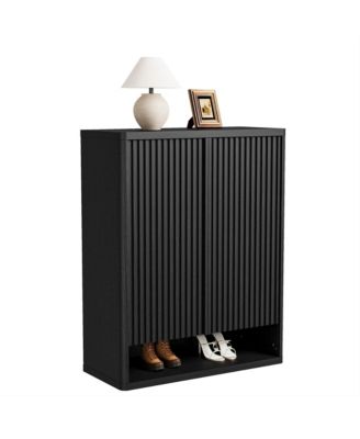 31.5 Shoe Cabinet with Fluted Door and Adjustable Shelves, Narrow Entryway Storage
