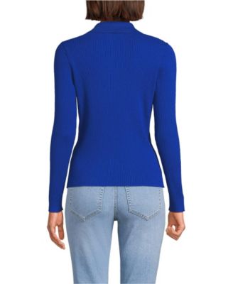 Women's Cotton Ribbed Long Sleeve Polo Sweater