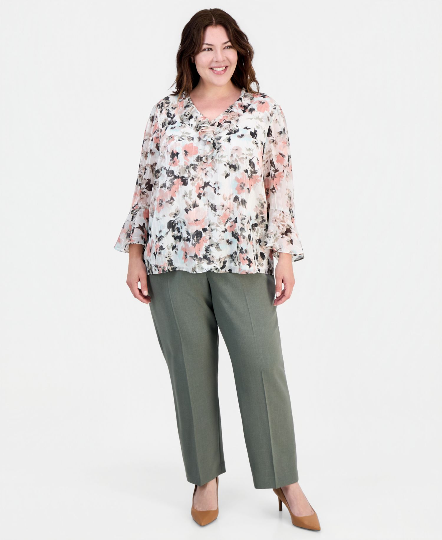 Plus size Ruffle-Front V-Neck Blouse