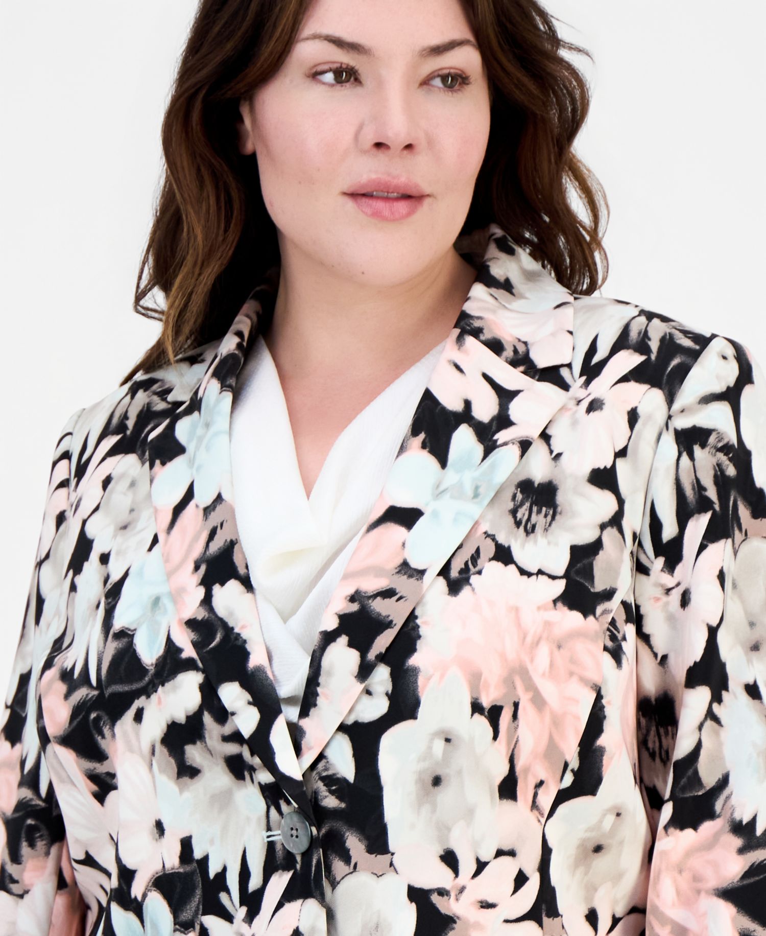Plus Size Printed Two-Button Blazer