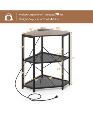 Corner Printer Stand with Power Outlet and Adjustable Shelf