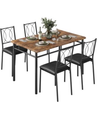 Dining Table Set for 4, Small Kitchen Table with Upholstered Chairs, Farmhouse Wood Dining Table Chairs for Kitchen Room, Small Spaces