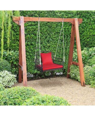 Single Person Hanging Swing Outdoor Hanging Seat w/ Back Cushion and Seat Cushion