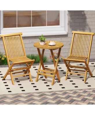 Folding Patio Teak Wood Round Side Table with Slatted Top and X Frame