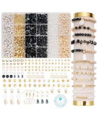 Gnuadz 335pcs Stone Beads Kit Irregular Diy Craft Bracelet Necklace Earrings Transparent - Black white 100$