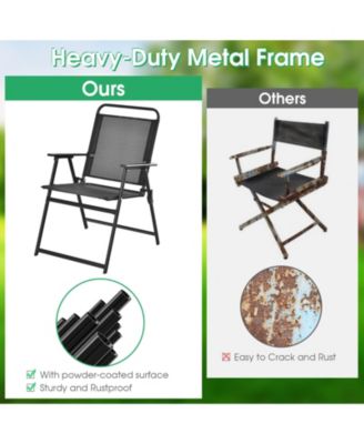 Set of 4 Heavy-Duty Metal Folding Chairs Frame Armrests Portable Patio
