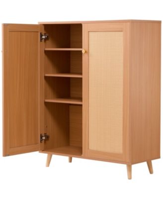 Rattan Shoe Cabinet, 5 Tiers with Adjustable Shelves for Entryway Storage