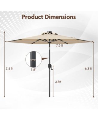 7.5 ft Solar Powered Patio Umbrella with LED Lights and Crank