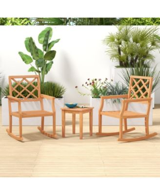 Teak Wood Oversized Rocking Chair with Slatted Seat and Back