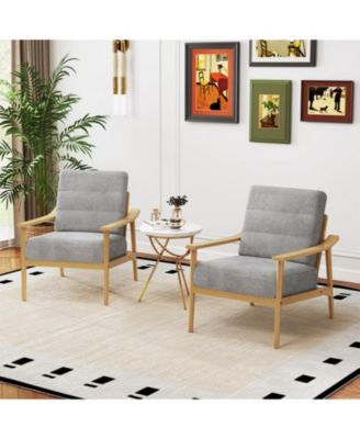 Modern Accent Chair with Rubber Wood Armrests and Legs