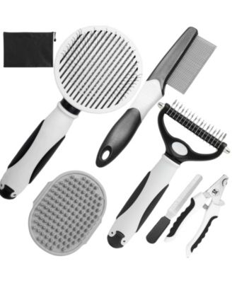 Dog Grooming Kit 7-Piece Deshedding Undercoat Rake Slicker Dematting Comb Clipper Bath Brush for Dogs Cats