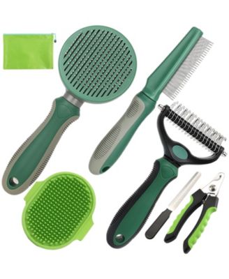 Aronkl Dog Grooming Kit 7-Piece Deshedding Undercoat Rake Slicker Dematting Comb Clipper Bath Brush for Dogs Cats - Green $62