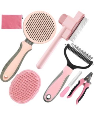 Aronkl Dog Grooming Kit 7-Piece Deshedding Undercoat Rake Slicker Dematting Comb Clipper Bath Brush for Dogs Cats - Pink 74$