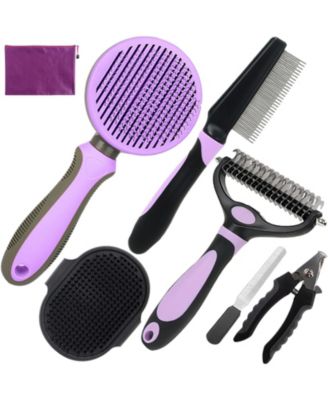Aronkl Dog Grooming Kit 7-Piece Deshedding Undercoat Rake Slicker Dematting Comb Clipper Bath Brush for Dogs Cats - Purple 68$
