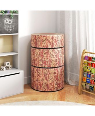 3-Piece Tree Stump Stool Set with Wood Printing Nature Decoration