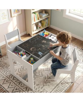 Multifunctional Kids Table and 2 Chairs Set with Chalkboard