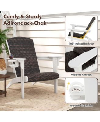 Patio Adirondack Chair with Padded Rattan Seat and Cupholder