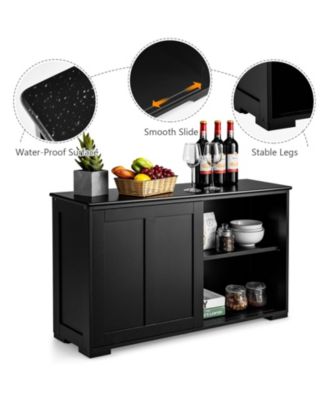 Kitchen Storage Cabinet with Sliding Door and Shelves