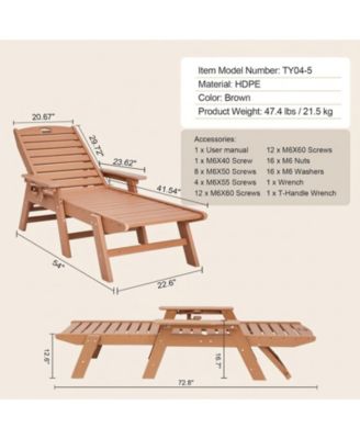 Outdoor Chaise Lounge Chair 400 lbs Capacity 6-Position Adjustable HDPE
