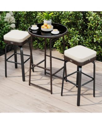 3-Piece Outdoor Swivel Bar Set with PE Rattan Bar Height Table and 2 Chairs