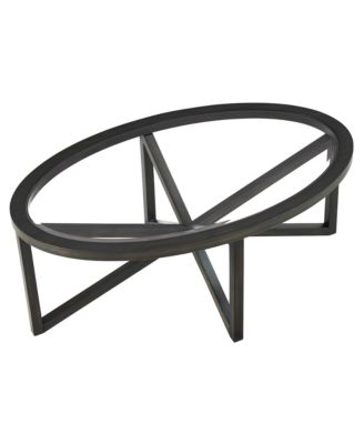 Modern Round Tempered Glass Outdoor Coffee Table with Solid Wood Base