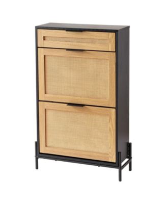 Rattan Shoe Cabinet, Narrow 2 Flip Drawers and 1 Slide Drawer