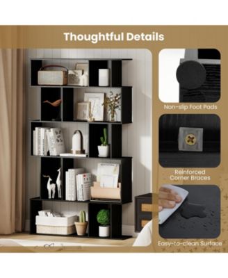 Five Tier Geometric Bookcase with Open Shelves and Cube Storage