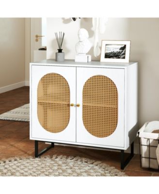 Rattan Buffet Storage Cabinet with Doors and Adjustable Shelf