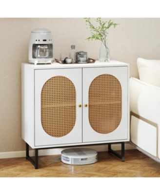 Rattan Buffet Storage Cabinet with Doors and Adjustable Shelf