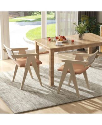 Mid Century Wooden Accent Chairs Set of 2 with Leathaire Cushions