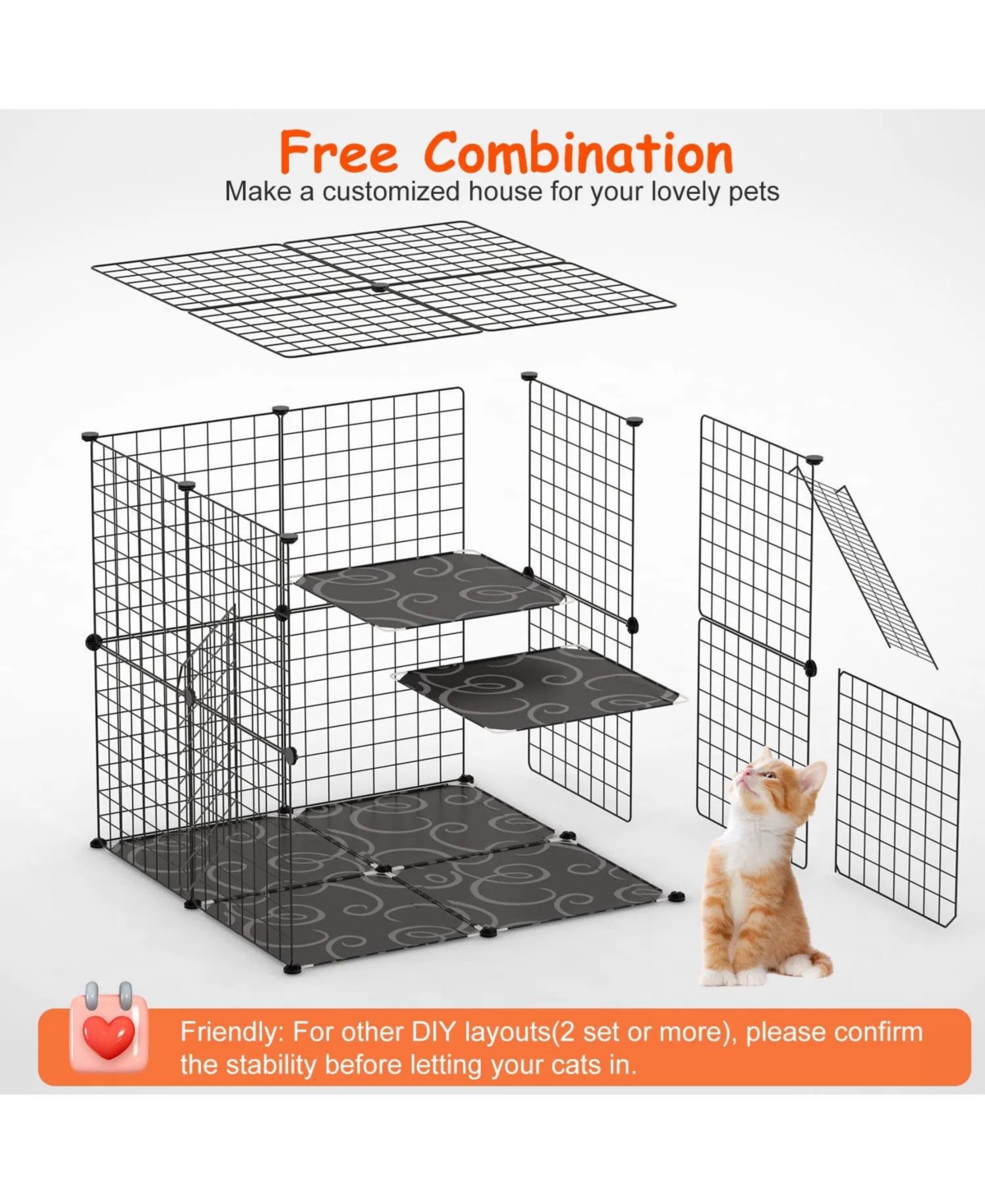 Zeus & Ruta 2 Tier Cat Cage Indoor Enclosure with Detachable Design, 2 Doors, Climbing Ladder for 1-2 Kittens