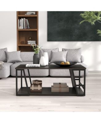 Industrial Coffee Table 2 Tier with Storage Shelf Rectangle
