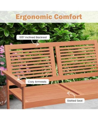 Outdoor Wooden Patio Bench for Two with Slatted Back and Seat